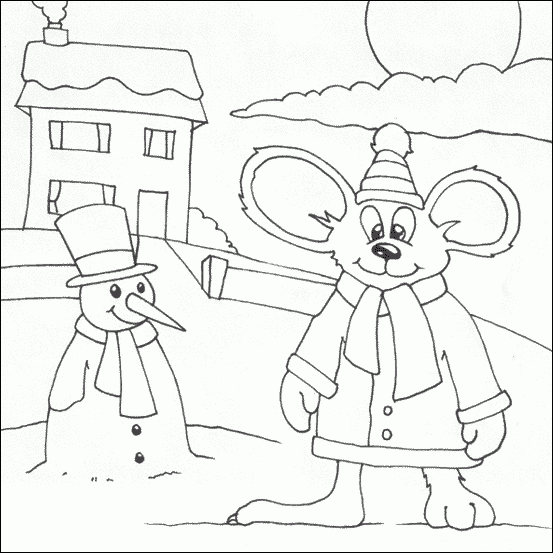 Mysz i bałwan kolorowanka do druku
